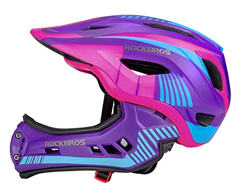 ROCKBROS Casco Integral para Niños de Bicicleta MTB BMX Casco Desmontable Ajustable 48-58CM para 3-15 Años