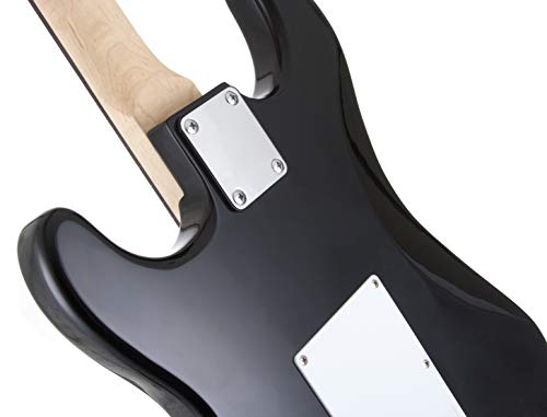 RockJam Superkit Guitarra eléctrica de tamaño completo con amplificador de guitarra, Cuerdas de guitarra, Sintonizador, Correa, Estuche y cable, color Negro