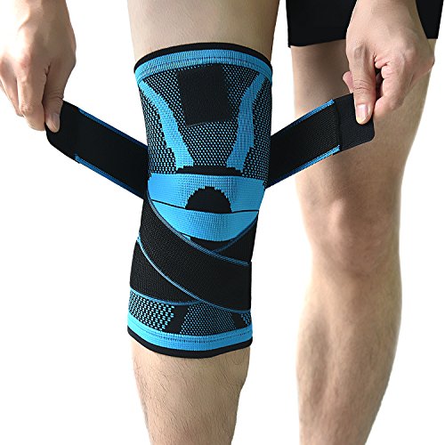 Rodillera de sujeción, manga de compresión para la rodilla antideslizante, almohadillas de rodilla ajustables con correa de presión y protector de rodilla para correr, hacer deporte,XL