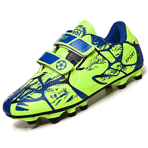 Rokiemen Zapatillas de Fútbol Niño FG/TF Profesionales Aire Libre Atletismo Calzado de Entrenamiento Antideslizante y Resistente al Desgaste Verde EU36
