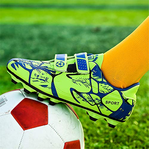 Rokiemen Zapatillas de Fútbol Niño FG/TF Profesionales Aire Libre Atletismo Calzado de Entrenamiento Antideslizante y Resistente al Desgaste Verde EU36