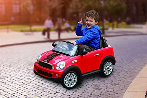 Rollplay 32412 Coche eléctrico Premium, con Mando a Distancia, Marcha atrás, para niños a Partir de 3 años, hasta 35 kg, Batería 12 V, hasta 4 km/h, Mini Cooper S Roadster, Rojo