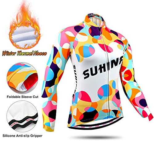 Ropa Ciclismo Mujer Invierno, Alto Elástico Maillot Ciclismo con Vellón Térmico y Pantalones Largos Ciclismo para MTB