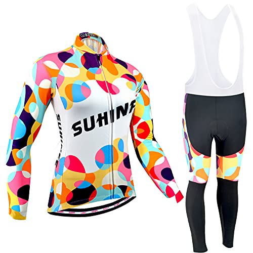 Ropa Ciclismo Mujer Invierno, Alto Elástico Maillot Ciclismo con Vellón Térmico y Pantalones Largos Ciclismo para MTB