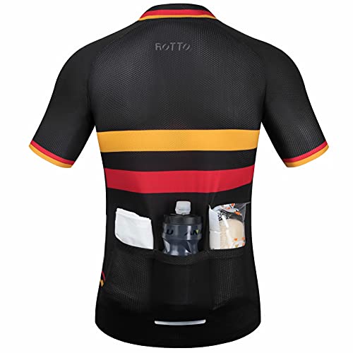 ROTTO Maillot Ciclismo Hombre Camiseta Ciclismo Manga Corta con Bolsillo Serie de la Bandera Nacional