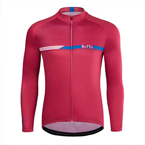 ROTTO Maillot Ciclismo Hombre Camiseta Ciclismo Manga Larga con Bolsillo