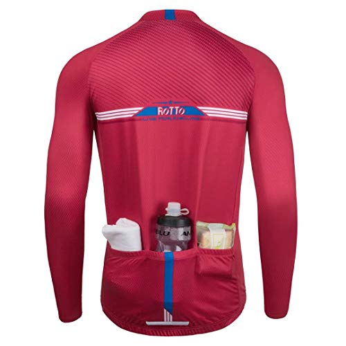 ROTTO Maillot Ciclismo Hombre Camiseta Ciclismo Manga Larga con Bolsillo