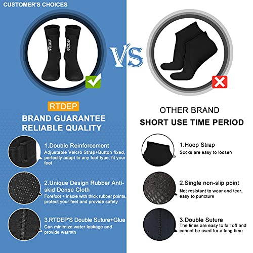 RTDEP Calcetines de neopreno de 3 mm para mujer y hombre, calcetines de neopreno de corte alto con hebilla térmica antideslizante, botas de traje de baño para vela de agua abierta, Negro, L