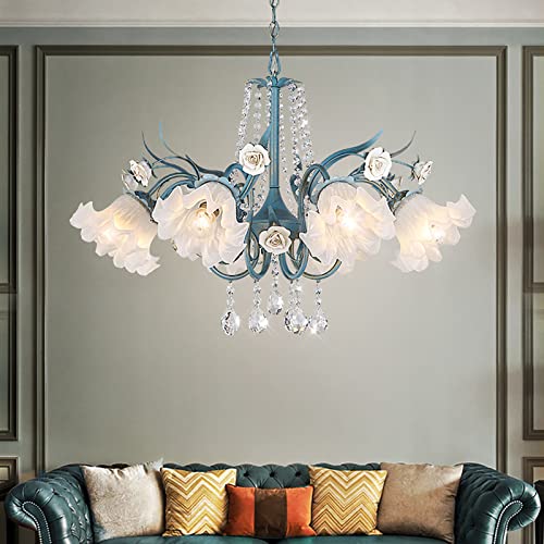 RUDCV Romántico Lamparas De Arana De Cristal,E27 Lujoso Elegante Cristal Araña Lámpara Colgante Azul Moderno Ajustable Luz Colgante para Sala De Estar Comedor Cormitorio-Azul 75 * 50cm