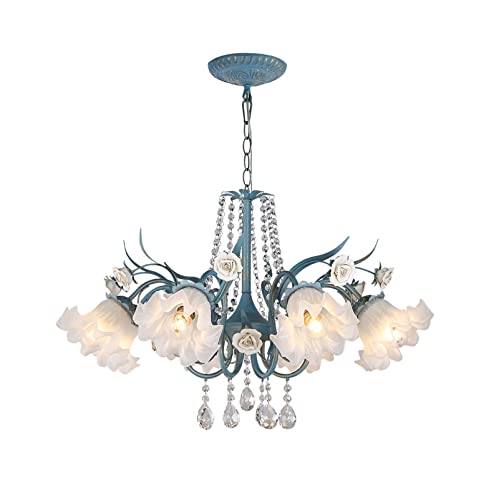 RUDCV Romántico Lamparas De Arana De Cristal,E27 Lujoso Elegante Cristal Araña Lámpara Colgante Azul Moderno Ajustable Luz Colgante para Sala De Estar Comedor Cormitorio-Azul 75 * 50cm