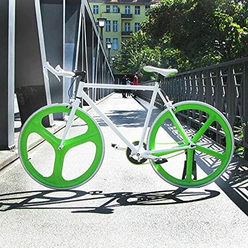 Rueda de Bicicleta Fixie de una Velocidad de aleación de magnesio de 3 Rayos 700c, Juego de Ruedas de Bicicleta de piñón Fijo, Juego de Ruedas Delanteras traseras de Ciclismo-Rueda Trasera Blanca