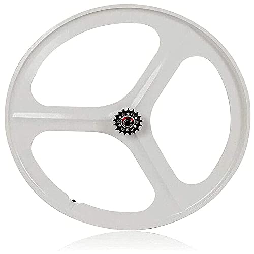 Rueda de Bicicleta Fixie de una Velocidad de aleación de magnesio de 3 Rayos 700c, Juego de Ruedas de Bicicleta de piñón Fijo, Juego de Ruedas Delanteras traseras de Ciclismo-Rueda Trasera Blanca