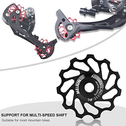 Rueda de Guía de Bicicleta,1 Par Rodamiento de Cerámica de Bicicleta Transmisión Trasera 11T / 13T Rodillo de Guía de polea de Bicicleta de Montaña de Carretera Negro / Oro(11T-Negro)