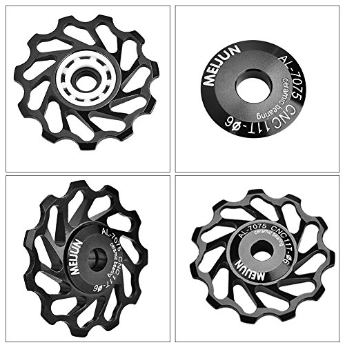 Rueda de Guía de Bicicleta,1 Par Rodamiento de Cerámica de Bicicleta Transmisión Trasera 11T / 13T Rodillo de Guía de polea de Bicicleta de Montaña de Carretera Negro / Oro(11T-Negro)