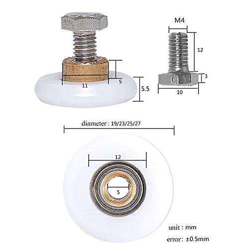 Ruedas para Puertas Ducha,5 Piezas 19/23/25/27 mm diámetro,Ruedas Repuesto para Puertas Ducha deslizantes,Ruedas giratorias para Muebles,Ruedas,cojinetes