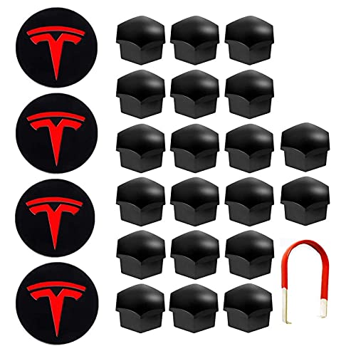 RUIZHI Tapas de Tuerca de Rueda Kit de Tapa de Rueda Cubierta de Logotipo Central Hub Nut Cap para Tesla Modelo S X 3 (Negro)