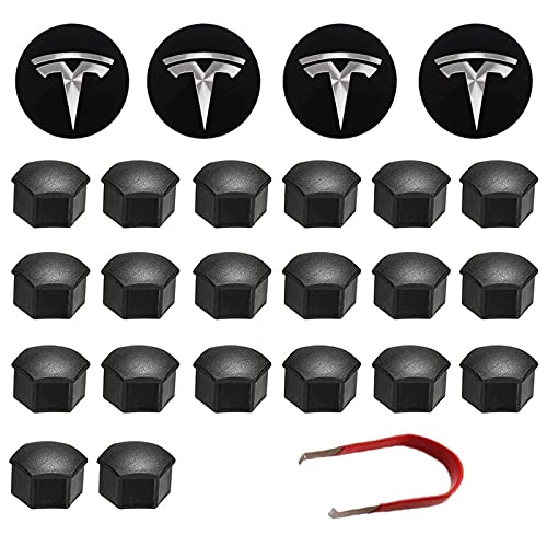 RUIZHI Tapas de Tuerca de Rueda Kit de Tapa de Rueda Cubierta de Logotipo Central Hub Nut Cap para Tesla Modelo S X 3 (Negro)