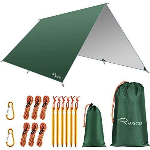 Ryaco Toldo de Refugio Impermeable 3M*3M, Hamaca Tienda de campaña, portátil, Ligera, Impermeable, Refugio para Camping, Senderismo, Mochila (Verde Oscuro de Primavera, 3m x 3m)