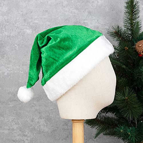 S-TROUBLE Año Nuevo Sombrero de Navidad de Felpa Gruesa Adultos Niños Decoraciones navideñas para el hogar Regalos de Papá Noel Gorra de Terciopelo Verde de Invierno cálido