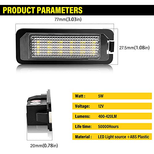 Safego Luz de matrícula LED para Coche Lámpara Número Placa Luces 2835 SMD con Canbus No error 6000K Xenón Blanco para G0/ /1F 5/6/7 Lup0 Pas/*-saT Scir0cc0 P0/*-l0 etc, 2 Piezas, 1 año de Garantía