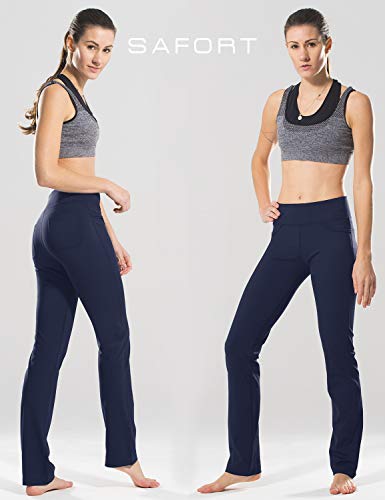 Safort Pantalones de 71 cm / 76 cm / 81 cm / 86 cm para Yoga, Pierna Recta, Tiro Alto/Regular, Cuatro Bolsillos, UPF50+, Azul, M