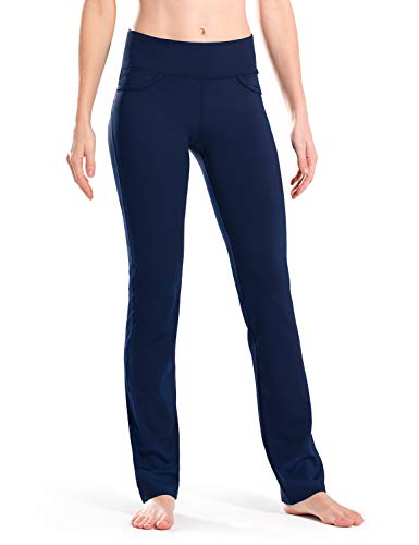 Safort Pantalones de 71 cm / 76 cm / 81 cm / 86 cm para Yoga, Pierna Recta, Tiro Alto/Regular, Cuatro Bolsillos, UPF50+, Azul, M