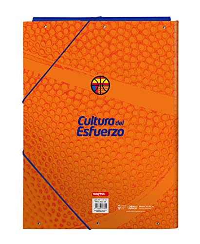 Safta- Valencia Basket Carpeta Folio con 3 Solapas, Color Azul/Naranja, 260x25x335 mm (512084068)