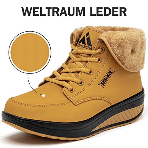 SAGUARO® Invierno Mujer Botas de Nieve Cuero Calientes Fur Botines Plataforma Bota Boots Ocasional Impermeable Anti Deslizante Zapatos, Amarillo 39