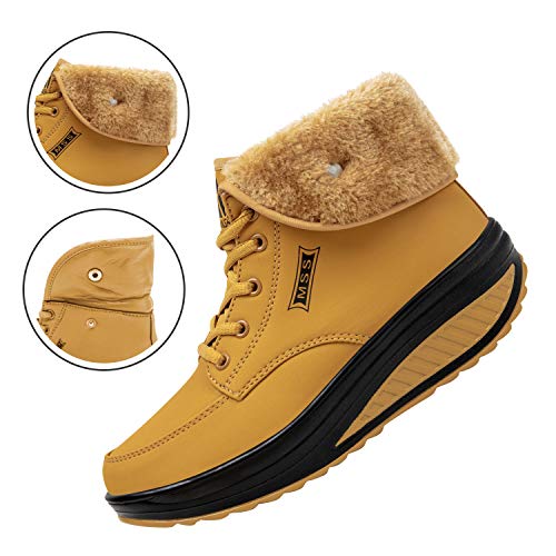 SAGUARO® Invierno Mujer Botas de Nieve Cuero Calientes Fur Botines Plataforma Bota Boots Ocasional Impermeable Anti Deslizante Zapatos, Amarillo 39