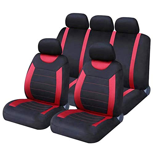 Sakura Fundas para asientos de automóvil y reposacabezas Carnaby Red SS5293 - Juego completo Tamaño universal Dobladillos elásticos Compatible con airbag lateral Lavable Fácil ajuste