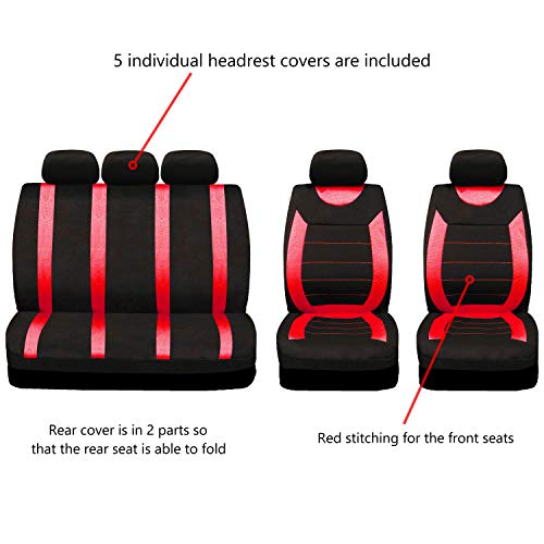 Sakura Fundas para asientos de automóvil y reposacabezas Carnaby Red SS5293 - Juego completo Tamaño universal Dobladillos elásticos Compatible con airbag lateral Lavable Fácil ajuste