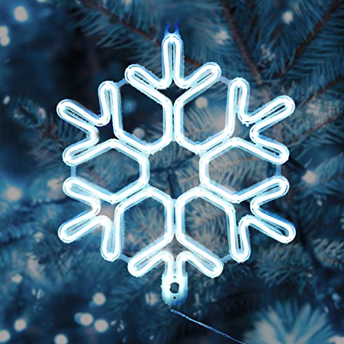 SALCAR Luz de neón de copo de nieve, luz decorativa LED de nieve de 40cm para Navidad, equipada con cable de alimentación de 3m, luz decorativa de paredes con letrero de neón - Blanco