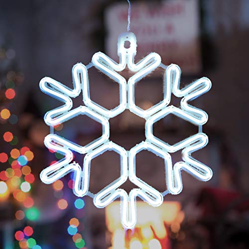 SALCAR Luz de neón de copo de nieve, luz decorativa LED de nieve de 40cm para Navidad, equipada con cable de alimentación de 3m, luz decorativa de paredes con letrero de neón - Blanco