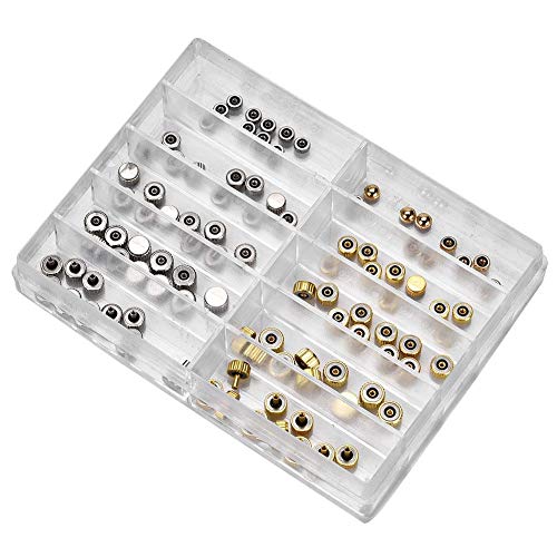 Salmue 100 unids/Caja Reloj Corona Repuestos, Plata Bronce Cobre Surtido Reloj Corona Piezas Accesorios de reemplazo Reloj Kit de Herramienta de reparación