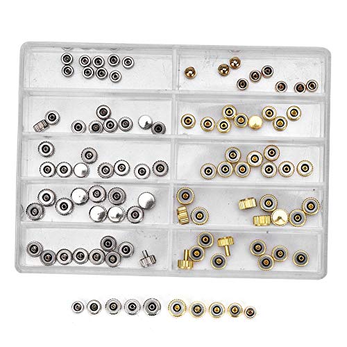 Salmue 100 unids/Caja Reloj Corona Repuestos, Plata Bronce Cobre Surtido Reloj Corona Piezas Accesorios de reemplazo Reloj Kit de Herramienta de reparación