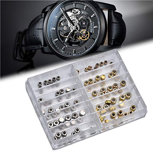 Salmue 100 unids/Caja Reloj Corona Repuestos, Plata Bronce Cobre Surtido Reloj Corona Piezas Accesorios de reemplazo Reloj Kit de Herramienta de reparación