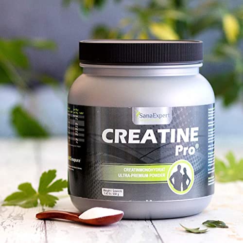 SanaExpert Creatine Pro | AUMENTA LA FUERZA Y LA RESISTENCIA | Creapure®, bebida deportiva para aumentar la masa muscular, 100% creatina, polvo de creatina sin sabor (650g).