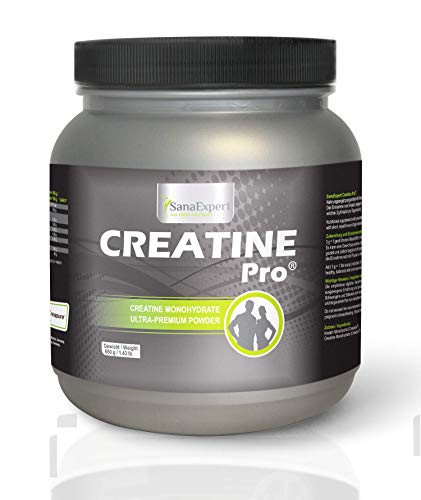 SanaExpert Creatine Pro | AUMENTA LA FUERZA Y LA RESISTENCIA | Creapure®, bebida deportiva para aumentar la masa muscular, 100% creatina, polvo de creatina sin sabor (650g).