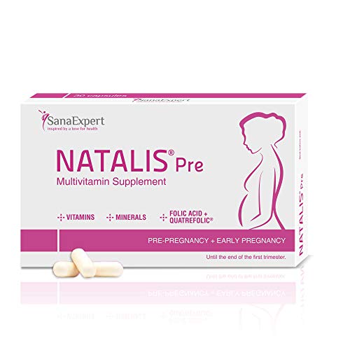 SanaExpert Natalis Pre | SUPLEMENTO PARA LA FERTILIDAD Y EL INICIO DEL EMBARAZO con Ácido Fólico, Quatrefolic, Hierro y Vitaminas (30 cápsulas).