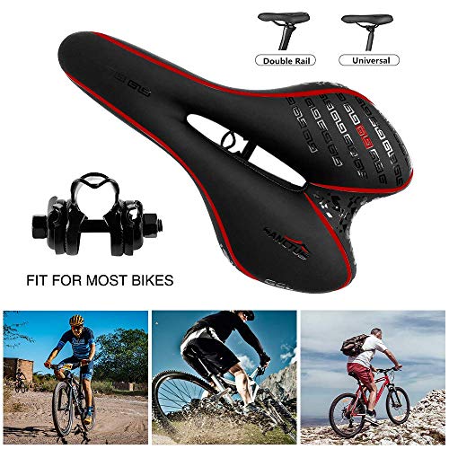 Sanctus - Sillín de bicicleta para hombre y mujer, acolchado de gel cómodo, impermeable, absorbe los golpes, transpirable, para aliviar el dolor