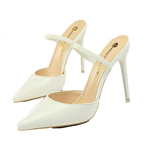 Sandalias de mula para mujer Tacón fino fino 10 CM Cuero Punta puntiaguda Deslizamiento de carrera en oficina - Estilo formal simple Sandalias elegantes