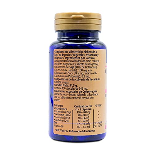 SANON Concentrado De Soja Rico En Isoflavonas - 2 Botes De 100 Cápsulas Con Zinc Y Vitamina B6-40 Mg De Isoflavonas Por Cápsula, color Azul, 100 Unidad, 150 g