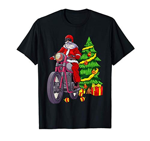 Santa On Motorcycle Biker Men Women Christmas Motorbike Gift Camiseta