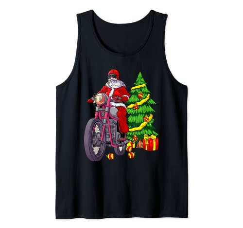 Santa On Motorcycle Biker Men Women Christmas Motorbike Gift Camiseta sin Mangas