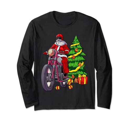 Santa On Motorcycle Biker Men Women Christmas Motorbike Gift Manga Larga