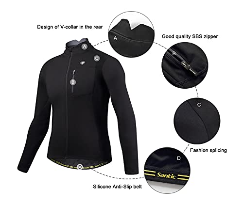 Santic Chaqueta de Ciclismo para Hombre con Forro Polar Paravientos,Negro L