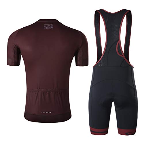 Santic Hombres Ciclismo Jersey Pantalones Cortos Acolchado Ciclismo Trajes Verano Manga Corta Ciclismo Ropa Conjunto Bicicletas, Rojo vino., XXL