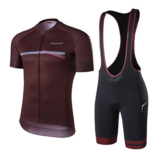 Santic Hombres Ciclismo Jersey Pantalones Cortos Acolchado Ciclismo Trajes Verano Manga Corta Ciclismo Ropa Conjunto Bicicletas, Rojo vino., XXL