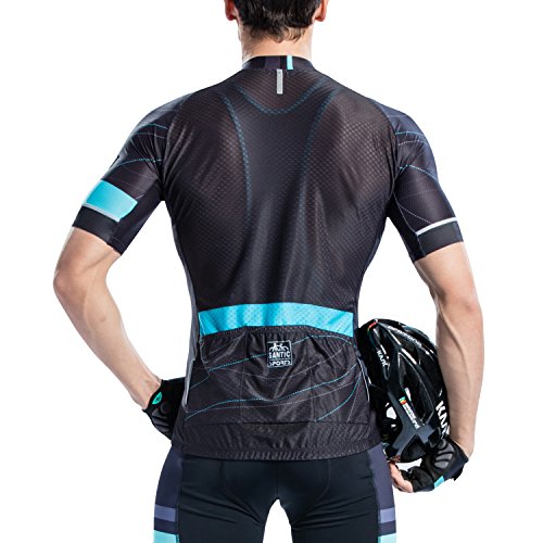 Santic Maillot Bicicleta Hombre, Maillot Ciclismo Hombre, Camiseta y Camisa de Ciclismo para Hombres con Mangas Cortas Azul EU Talla M