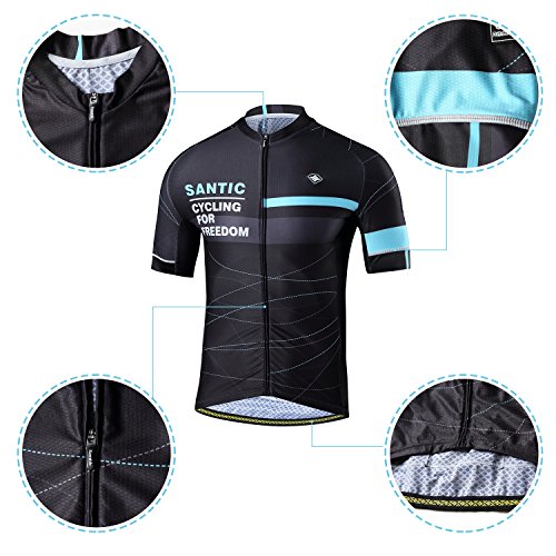 Santic Maillot Bicicleta Hombre, Maillot Ciclismo Hombre, Camiseta y Camisa de Ciclismo para Hombres con Mangas Cortas Azul EU Talla M